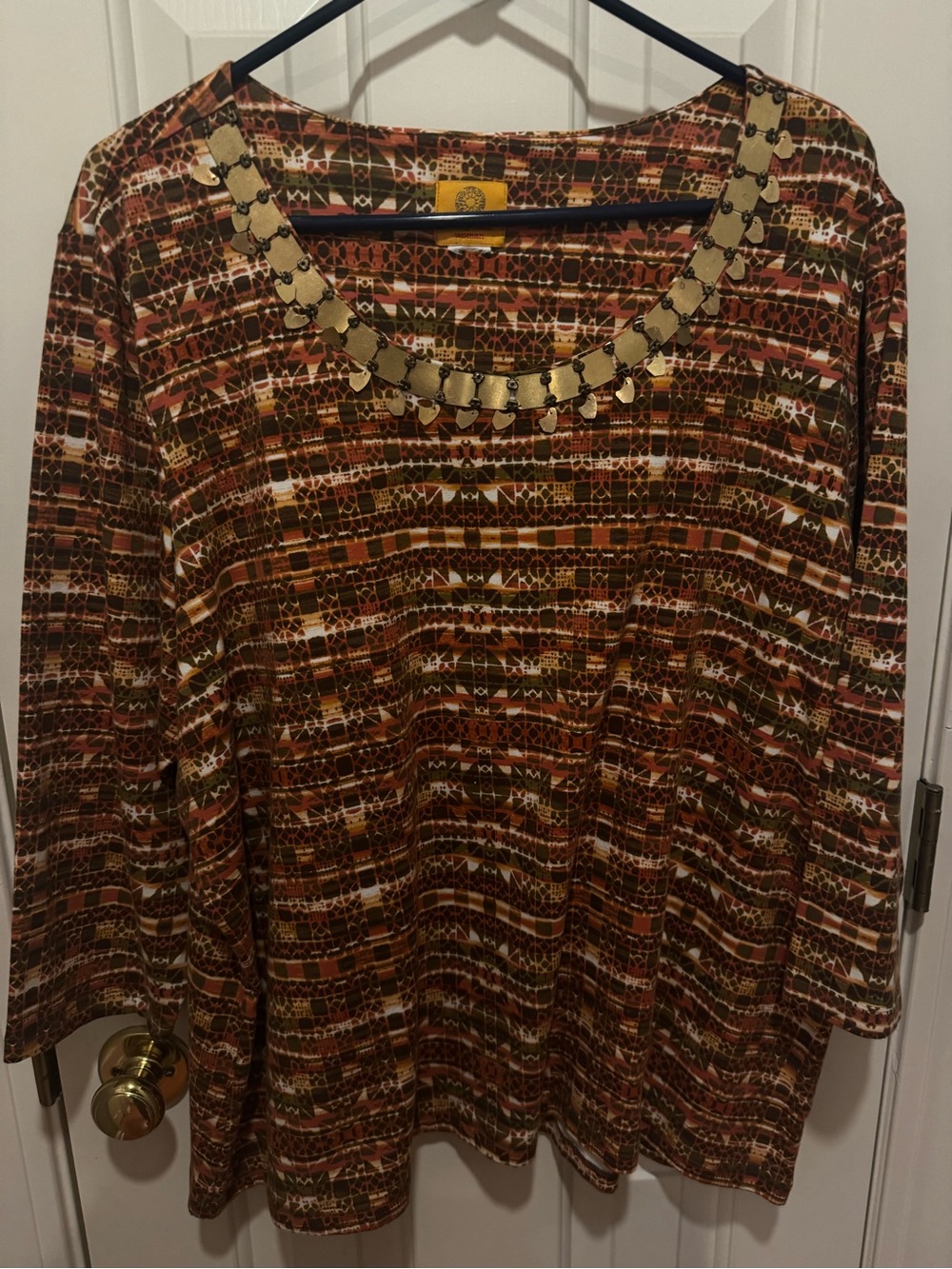Ruby Rd. Brown & Gold Patterned Scoop Neck Tunic